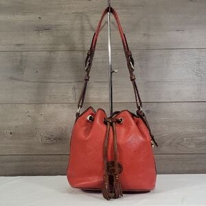 Vintage Dooney & Bourke Red Pebble Leather Drawstring Shoulder Bag